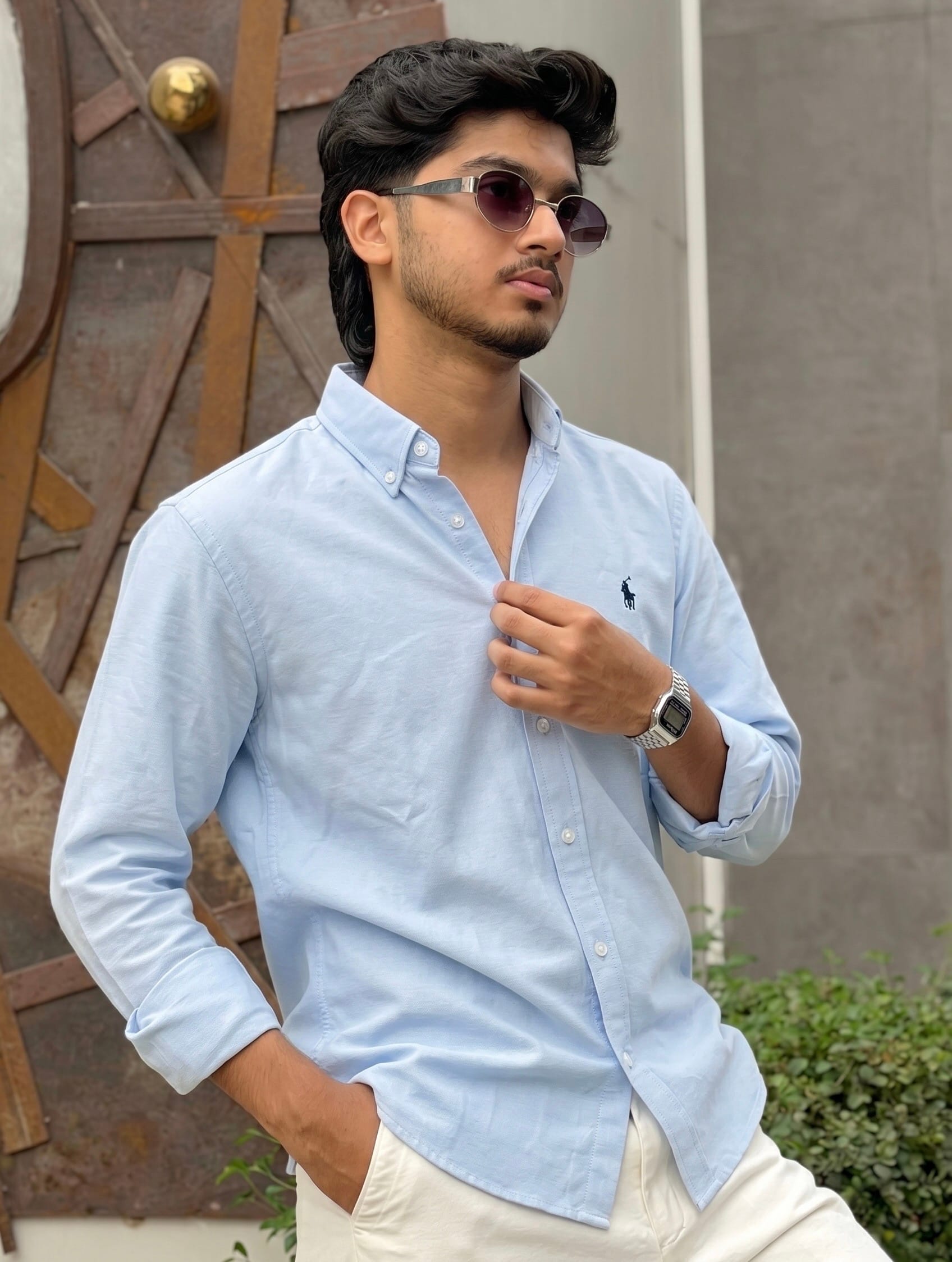 Powder Sky polo solid color shirt