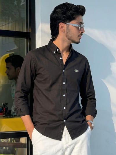 Black lecost solid color shirt (Premium)_img_0