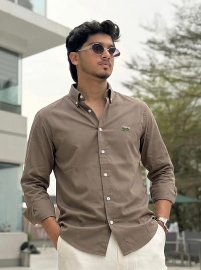 Dark coffee lecost solid color shirt_img_0