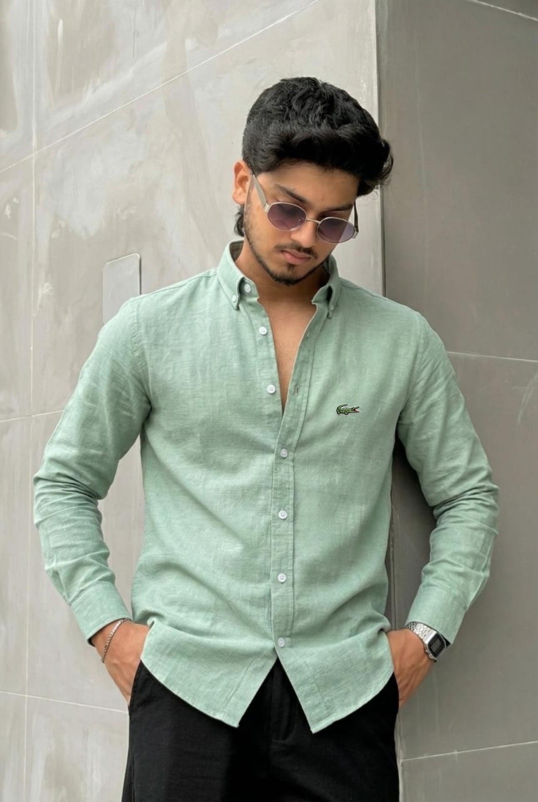 light olive lecost solid color shirt (premium)